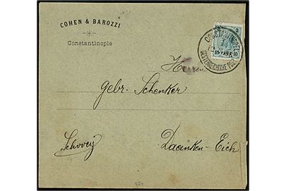 Østrigsk Levant. 10 para/3 kr. Provisorium på brev fra Constantinopel 1 d. 12.7.1898 til Daniken, Schweiz.