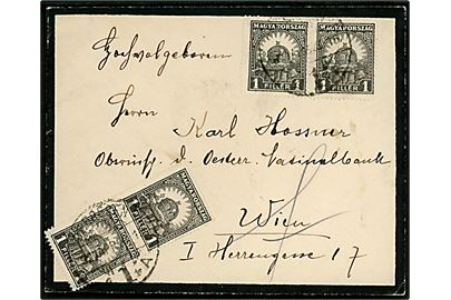 1 f. Stephans krone (4) på sørgekuvert fra Debrecen d. 20.4.1927 til Wien, Østrig.