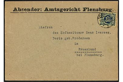1,25 mk. Tjenestemærke single på lokalt tjenestebrev fra Flensburg d. 16.2.1922 til Fruelund b. Flensburg. Kuvert afkortet i højre side.