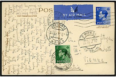 ½d og 2½d Edward VIII på luftpost brevkort fra Hinckley d. 22.7.1937 til Wien, Østrig.