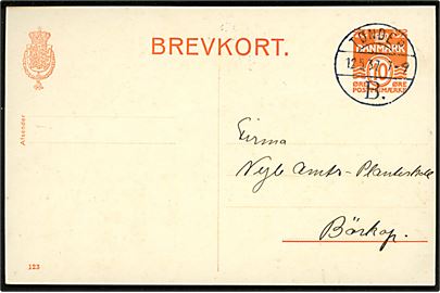 10 øre helsagsbrevkort (fabr. 123) fra Højer annulleret med brotype Vc Tønder B. d. 12.5.1937 til Børkop.