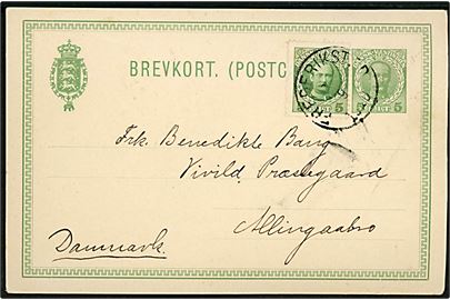 5 bit Fr. VIII helsagsbrevkort opfrankeret med 5 bit Fr. VIII med påklæbet fotografi af negerkvinde fra Frederiksted d. 17.9.1910 til Vivild Præstegaard pr. Allingaabro.