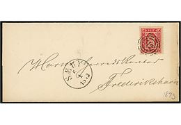 4 sk. Tjenestemærke på brev annulleret med nr.stempel 112 og sidestemplet antiqua Sæby d. 6.1.1873 til Frederikshavn.