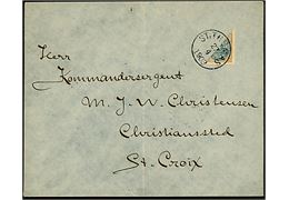 Halveret 4 cents Tofarvet på brev annulleret St: Thomas d. 27.4.1903 via Frederiksted og Christiansted til Kommandersergent i Christiansted på St. Croix. Lodret fold.