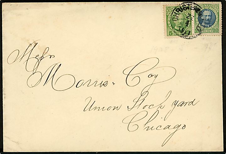 5 bit og 20 bit Fr. VIII på brev fra Christiansted d. 21.4.1911 til Chicago, USA.