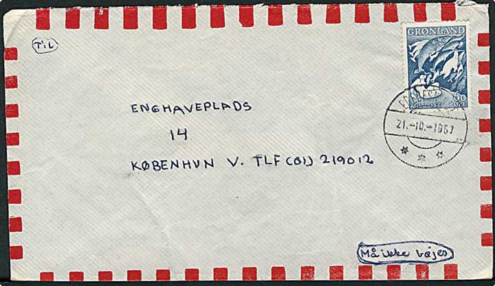 60 øre Havets Moder på luftpostbrev fra Egedesminde d. 21.10.1967 til København.