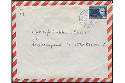 60 øre Niels Bohr på luftpostbrev annulleret med pr.-stempel Kangatsiat pr. Egedesminde d. 24.10.1968 til København.