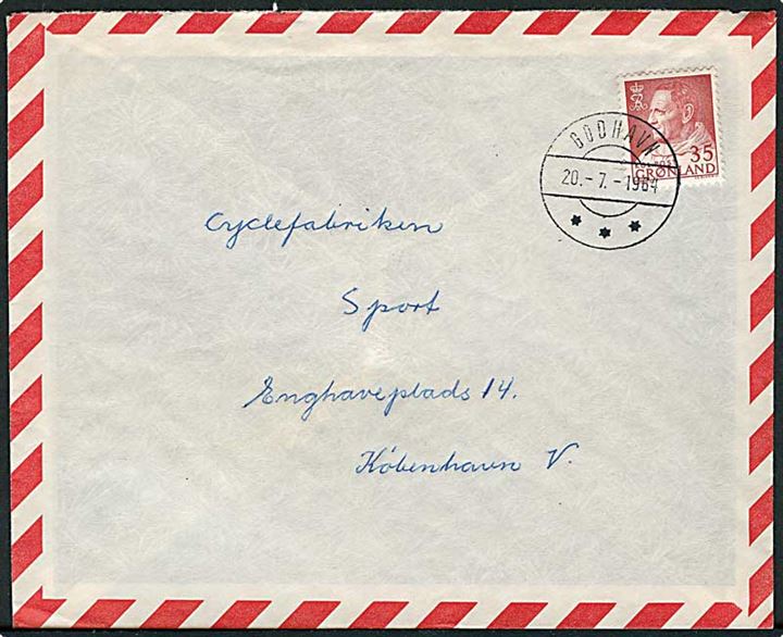 35 øre Fr. IX på luftpostbrev fra Godhavn d. 20.7.1964 til København.