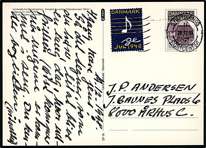 3,75 kr. Frilandsmuseet illustreret helsagsbrevkort med Julemærke 1998 stemplet Sydjyllands Postcenter d. 20.12.1998 til Århus.