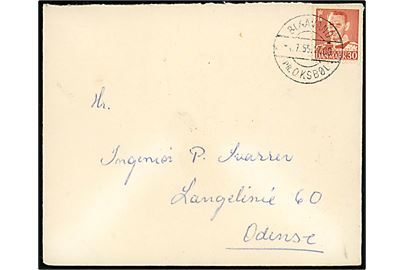 30 øre Fr. IX på brev annulleret med pr.-stempel Blaavand pr. Oksbøl d. 4.7.1955 til Odense.