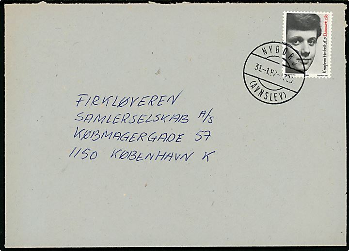 2,80 kr. Kronprins Frederik 18 år på brev annulleret med parentes stempel Nyborg (Avnslev) d. 31.1.1987 til København.