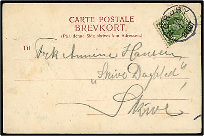 5 øre Fr. VIII på brevkort (Strandhotellet, Fanø) annulleret med sendt anvendt lapidar stempel Nordby d. 10.7.19xx til Skive.