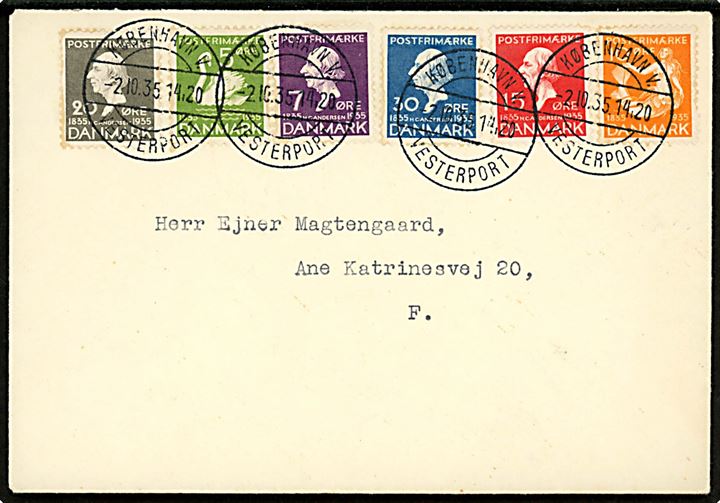 Komplet sæt H. C. Andersen udg. på 2. dags kuvert annulleret med brotype IId København V. Vesterport d. 2.10.1936.