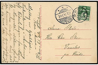 5 øre Bølgelinie på brevkort annulleret med stjernestempel ØRSLEV og sidestemplet Sønder-Bjerre d. 19.5.1914 til Rude.