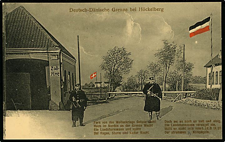 Höckelberg (Høkkelbjerg) grænse med tyske grænsevagter fra Landsturm-Infanterie-Ersatz-Bataillon IX/32 og toldsted. C. Johansen u/no.