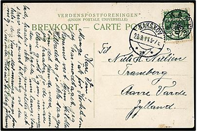 5 øre Bølgelinie på brevkort annulleret med stjernestempel KAPPEL og sidestemplet Nakskov d. 23.3.1914 til Varde.