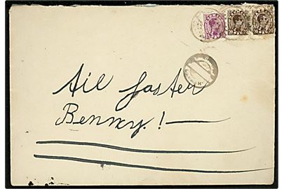 15 øre og 20 øre (2) Chr. X Børnepost frimærker på lille brev Til Faster Benny fra Sigurd i Fredericia ca. 1920'erne.  
