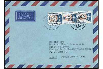 70 pfg. i 3-stribe på luftpostbrev fra Haiger d. 29.8.1990 til Lea, Papua New Guinea. Usædvanlig destination.