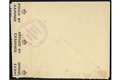 ½d (defekt) og 2½d George VI på brev fra London d. 23.6.1945 til Søby skole pr. Flemløse, Danmark. Åbnet af britisk censur PC90/5620 med sjældent stempel: Traveler Censorship Office / Imperial House Kingsway W.C.2 London.