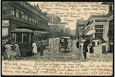 USA, Seattle, Second Avenue & Madison Street med sporvogn.