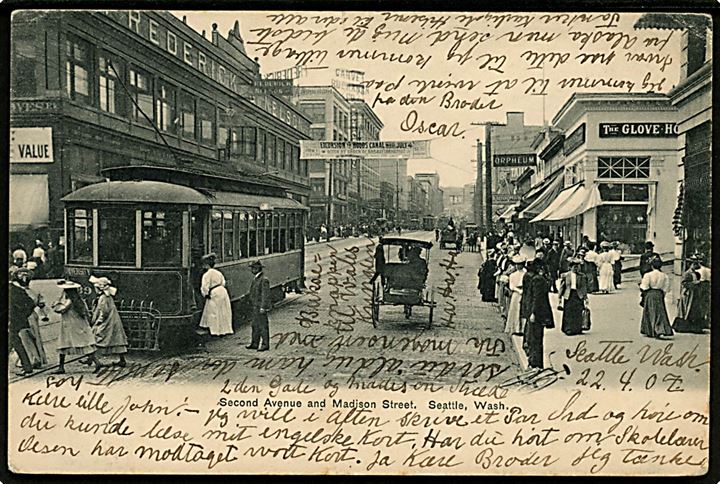 USA, Seattle, Second Avenue & Madison Street med sporvogn.