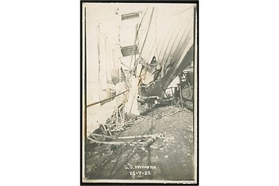 Reinvera, S/S, dampskib beskadiget ved kollision med andet skib d. 22.7.1922. U/no.