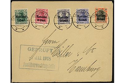 Tysk post i Rumænien. Provisorium udg. på filatelistisk brev fra Bukarest d. 7.5.1918 til Hamburg, Tyskland. Lokal censur i Bukarest.