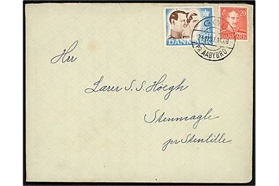 20 øre Chr. X og Julemærke 1947 på brev annulleret med pr.-stempel Gøl pr. Aabybro d. 23.12.1947 til Stenmagle pr. Stenlille.