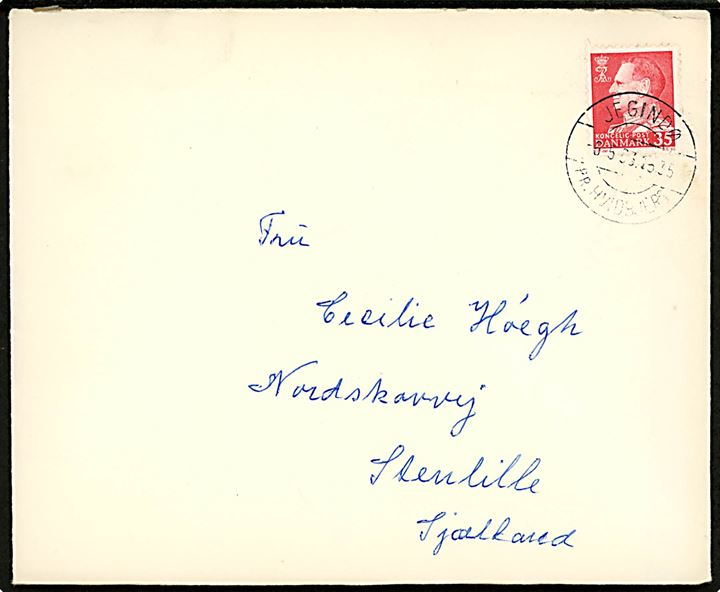 35 øre Fr. IX på brev annulleret med pr.-stempel Jegindø pr. Hvidbjerg d. 6.5.1963 til Stenlille. 