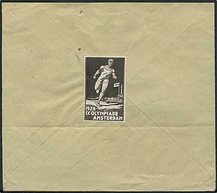 2 c., 3 c., 5 c. og 15 c. Røde Kors udg. på rudekuvert fra Rotterdam d. 18.7.1927. På bagsiden Amsterdam IX Olympiade 1928 mærkat. 