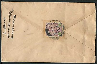 Johore. 5 cents på bagsiden af brev stemplet Muar d. 3.6.1937 til Kuala ..., Perak.