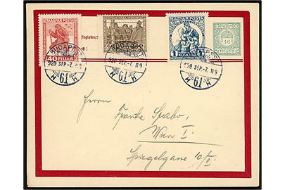 16 f. helsagskuvert med komplet sæt Ikke-hjemvendte krigsfanger velgørenheds-udg. stemplet Budapest d. 7.9.1920 til Wien, Østrig.