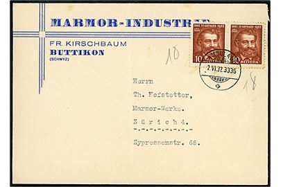 10 c. L. Favre i parstykke på brev fra Buttikon annulleret med bureaustempel Ambulant no. 3336 d. 2.6.1932 til Zürich.
