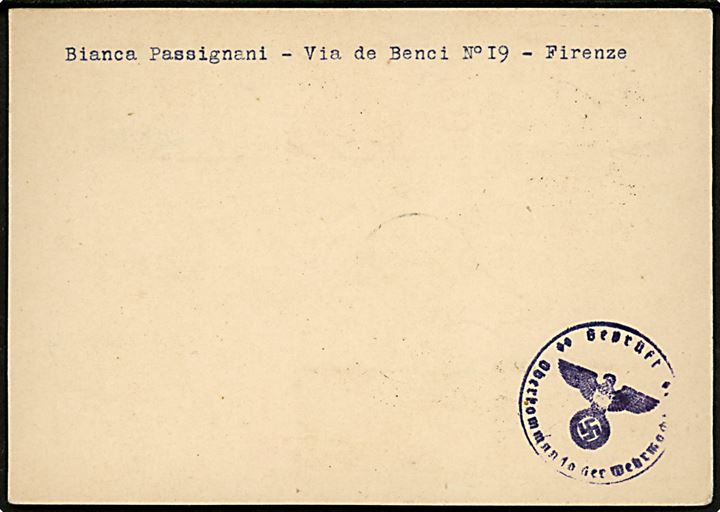 Hitler & Mussolini udg. på filatelistisk anbefalet brevkort fra Firenze d. 28.11.1941 til Berlin, Tyskland.