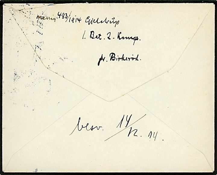 5 øre Chr. X i lodret automat parstykke med tydelig afskæringer på brev fra soldat ved 1. Bat. 2. Komp. stemplet Kjøbenhavn K. d. 12.12.1914 til Seest pr. Kolding.