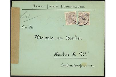 15 øre Chr. X (3) på brev fra Kjøbenhavn d. 24.10.1910 til Berlin, Tyskland. Åbnet af tysk censur.