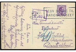 15 øre Chr. X på underfrankeret brevkort fra København d. 26.6.1925 til Bad Oeyenhausen, Tyskland. Vuilet rammestempel T.30 c. og udtakseret i 20 pfg. tysk porto.