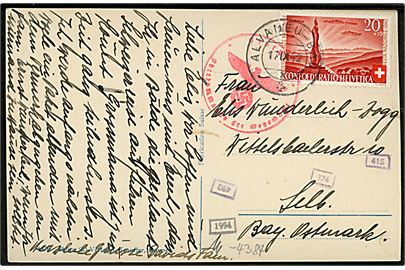 20+10 c. Velgørenhed på brevkort fra Alvaneu-Bad d. 17.9.1942 til Selb, Tyskland.