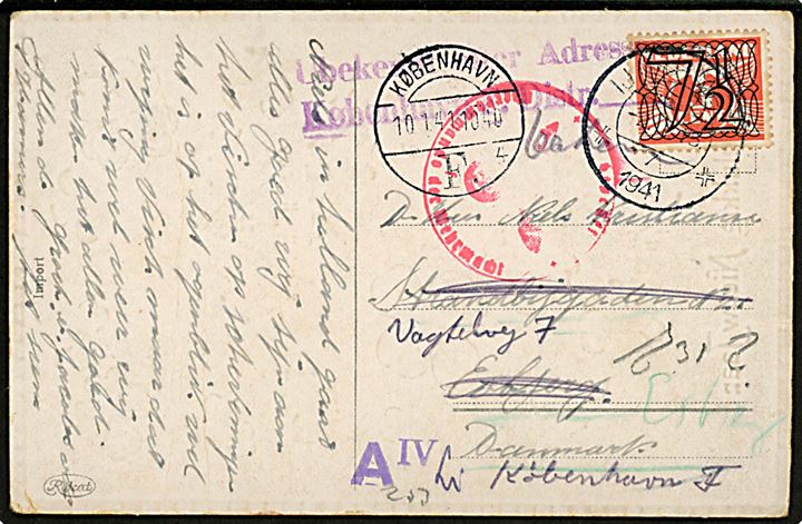 7½ c. på brevkort fra IJmuiden d. 2.1.1941 til Esbjerg, Danmark - eftersendt til København. Tysk censur.