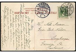 5 øre Fr. VIII på brevkort annulleret med stjernestempel FARRINGLØSE og sidestemplet Ringsted d. 24.3.1911 til Grevinge St. Nusset med fold.