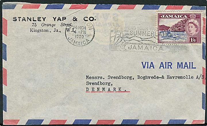 1/6 sh. Elizabeth på luftpostbrev fra Kingston d. 14.3.1960 til Svendborg, Danmark.