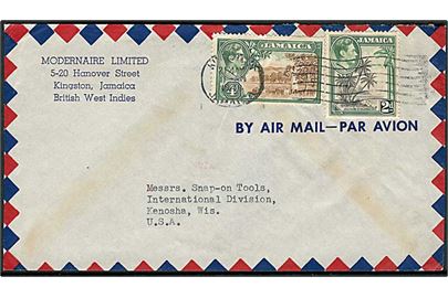 2d og 4d George VI på luftpostbrev fra Kingston d. 21.5.1948 til Kenosha, USA.