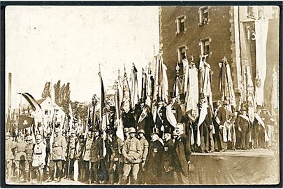 Tyske Frikorps soldater ved parade under revolutionen i 1919. Fotokort u/no.