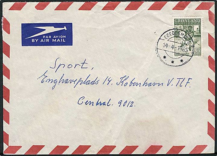 35 øre Trommedans på luftpostbrev fra Egedesminde d. 14.4.1965 til København.