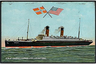 Caronia, S/S, Cunard Line med norsk og amerikansk flag.