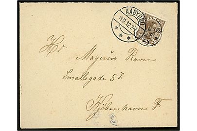 20 øre Chr. X på brev annulleret med stjernestempel GØL og sidestemplet Aabybro d. 18.12.1922 til København.