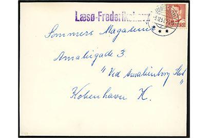 30 øre fr. IX på brev fra Vesterø Havn på Læsø annulleret Frederikshavn d. 5.12.193 og sidestemplet med violet skibsstempel Læsø - Frederikshavn til København.