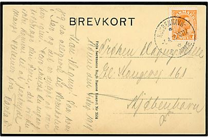 7 øre Chr. X på brevkort dateret i Rønne annulleret med sejlende bureaustempel brotype IIIf Kjøbenhavn - ** Rønne POST2 d. 5.8.1919 til København.