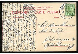5 øre Chr. X på brevkort dateret Hotel Hammershus annulleret med brotype IIIf sejlende bureaustempel Kjøbenhavn - * Rønne POST2 d. 3.7.1914 til København.