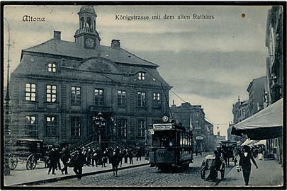 Altona. Königsstrasse ved Rådhuset med sporvogn. 